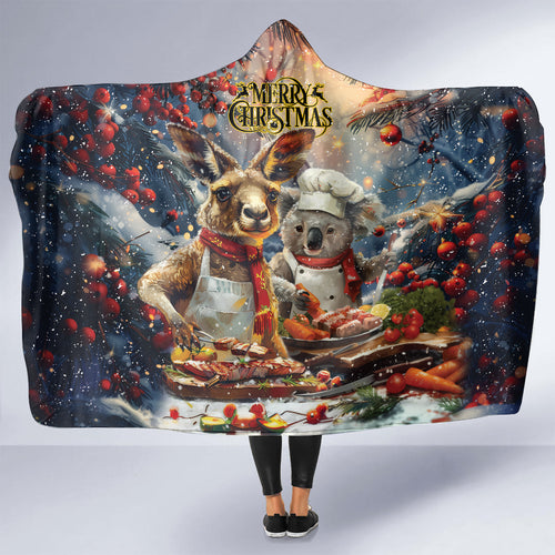Aussie Christmas Kangaroo and Koala Hooded Blanket