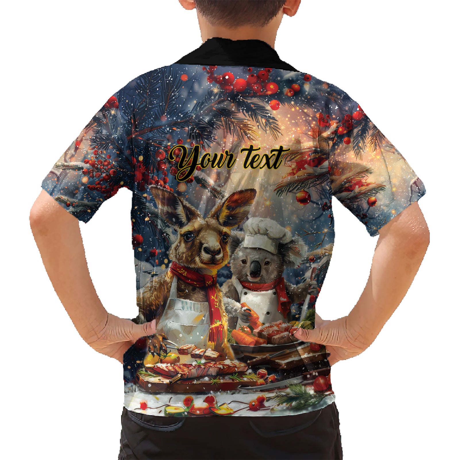 Personalised Aussie Christmas Kangaroo and Koala Kid Hawaiian Shirt