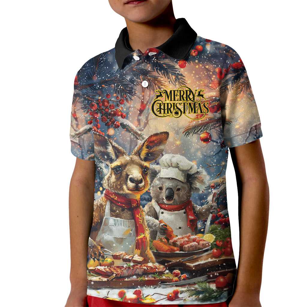 Personalised Aussie Christmas Kangaroo and Koala Kid Polo Shirt