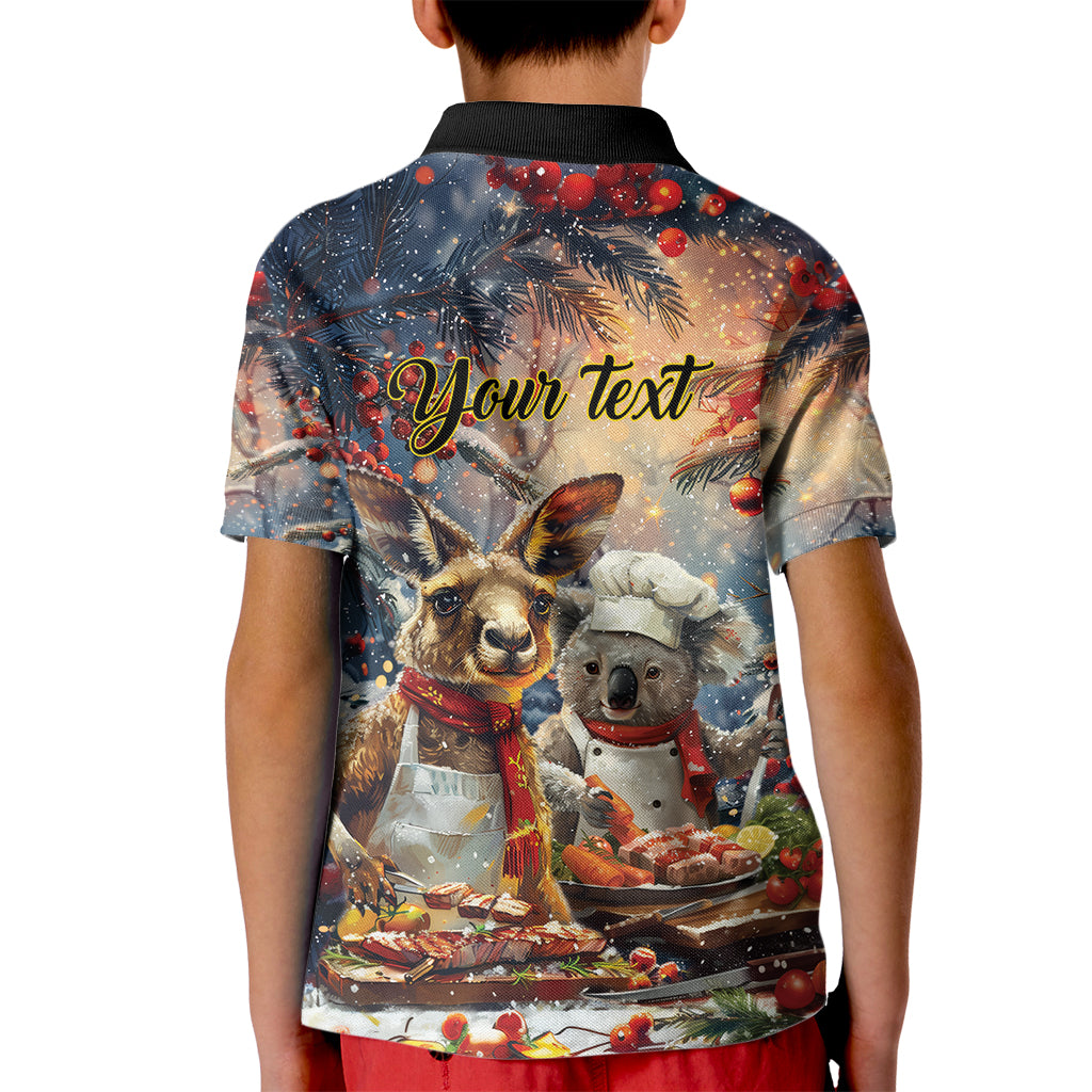 Personalised Aussie Christmas Kangaroo and Koala Kid Polo Shirt