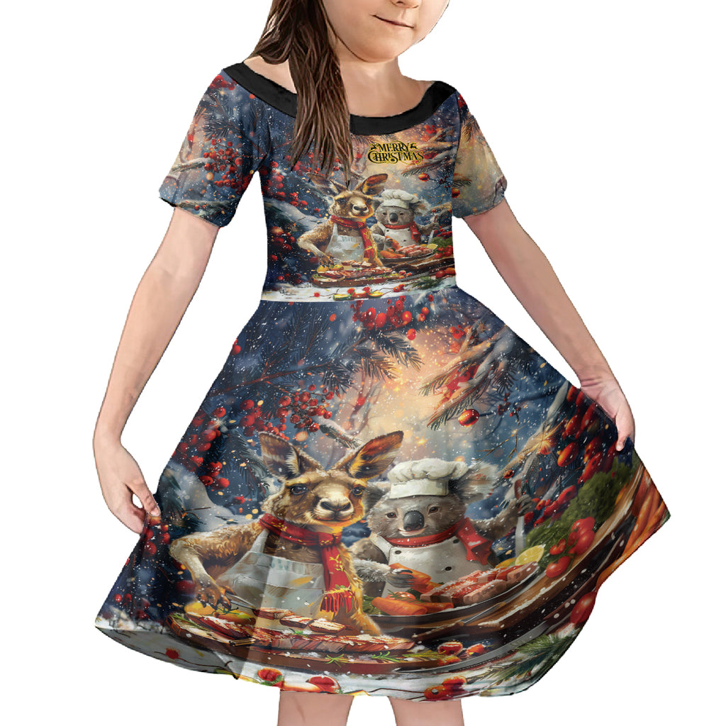 Personalised Aussie Christmas Kangaroo and Koala Kid Short Sleeve Dress