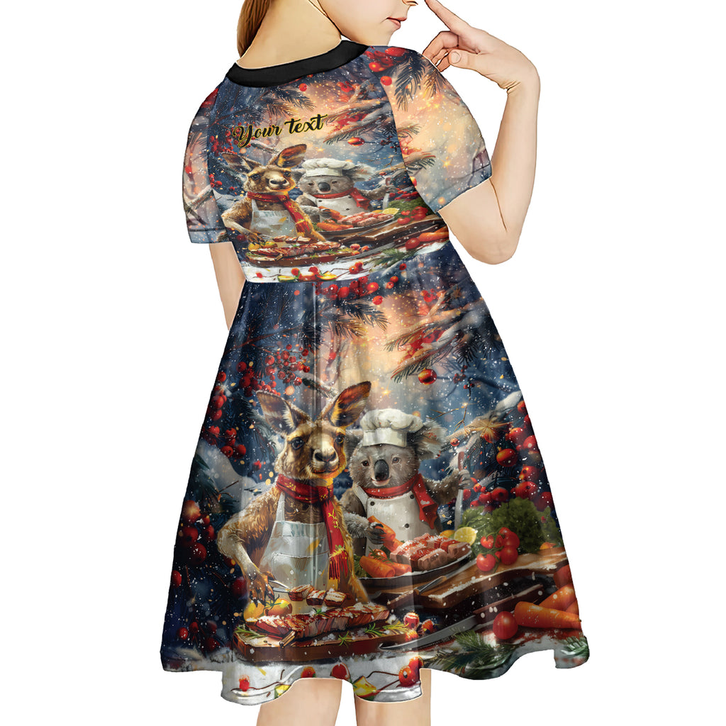 Personalised Aussie Christmas Kangaroo and Koala Kid Short Sleeve Dress