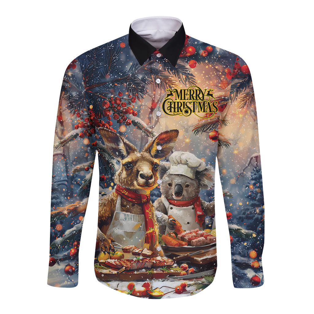 Personalised Aussie Christmas Kangaroo and Koala Long Sleeve Button Shirt