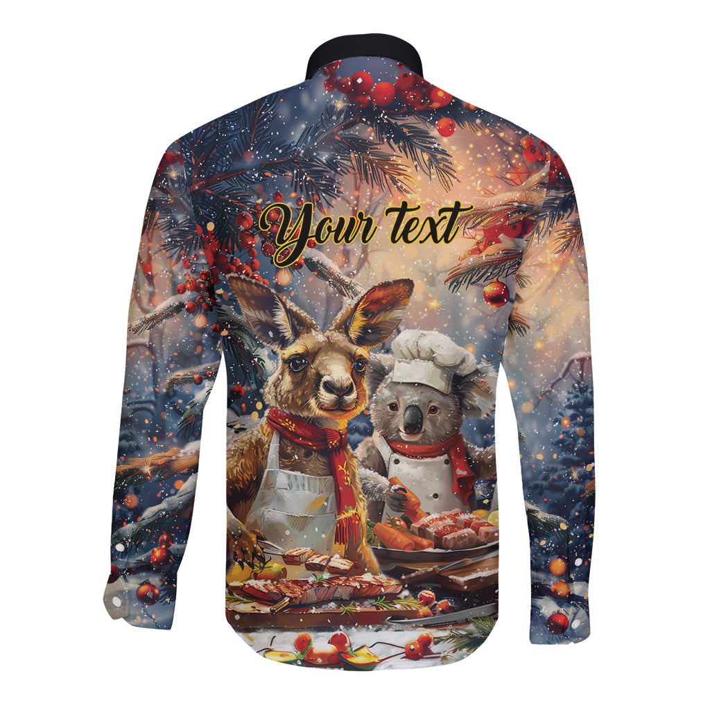 Personalised Aussie Christmas Kangaroo and Koala Long Sleeve Button Shirt