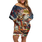 Personalised Aussie Christmas Kangaroo and Koala Off Shoulder Short Dress