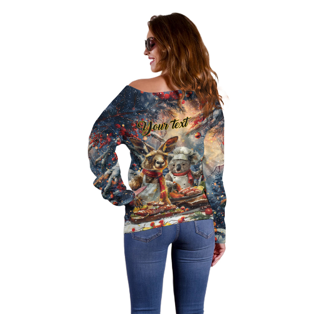 Personalised Aussie Christmas Kangaroo and Koala Off Shoulder Sweater