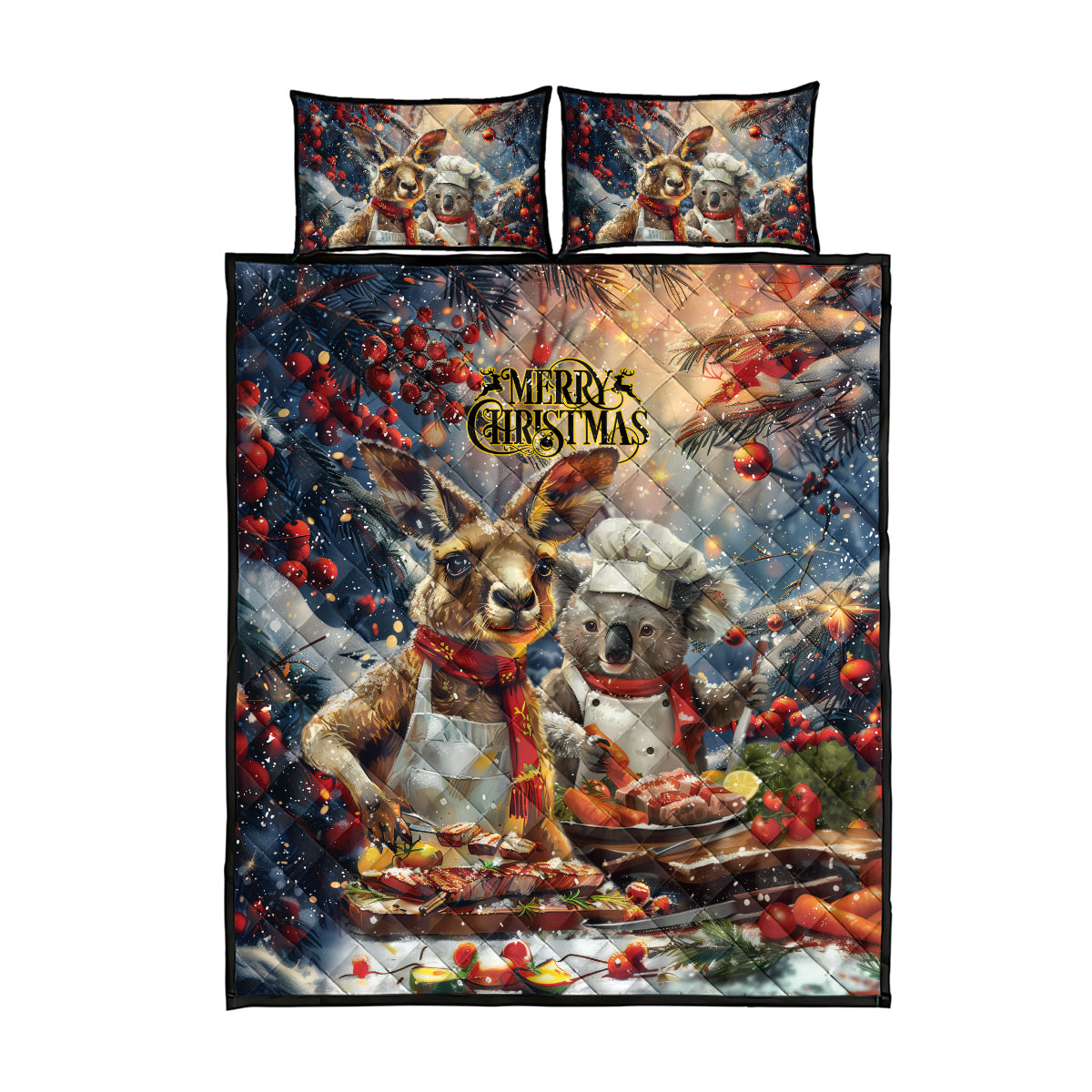 Aussie Christmas Kangaroo and Koala Quilt Bed Set