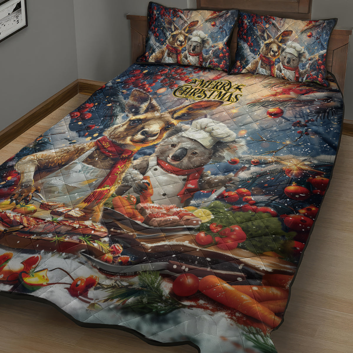 Aussie Christmas Kangaroo and Koala Quilt Bed Set