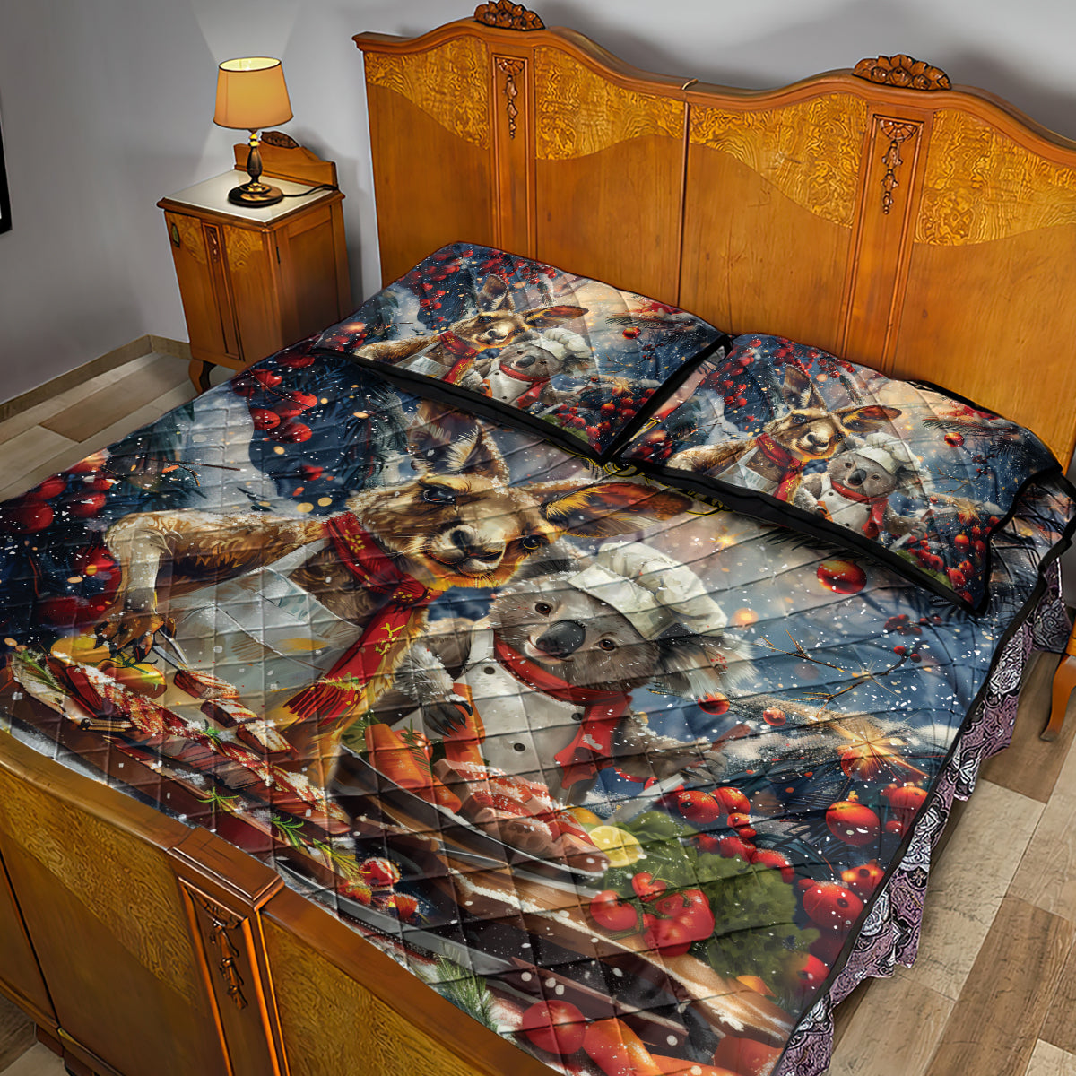 Aussie Christmas Kangaroo and Koala Quilt Bed Set