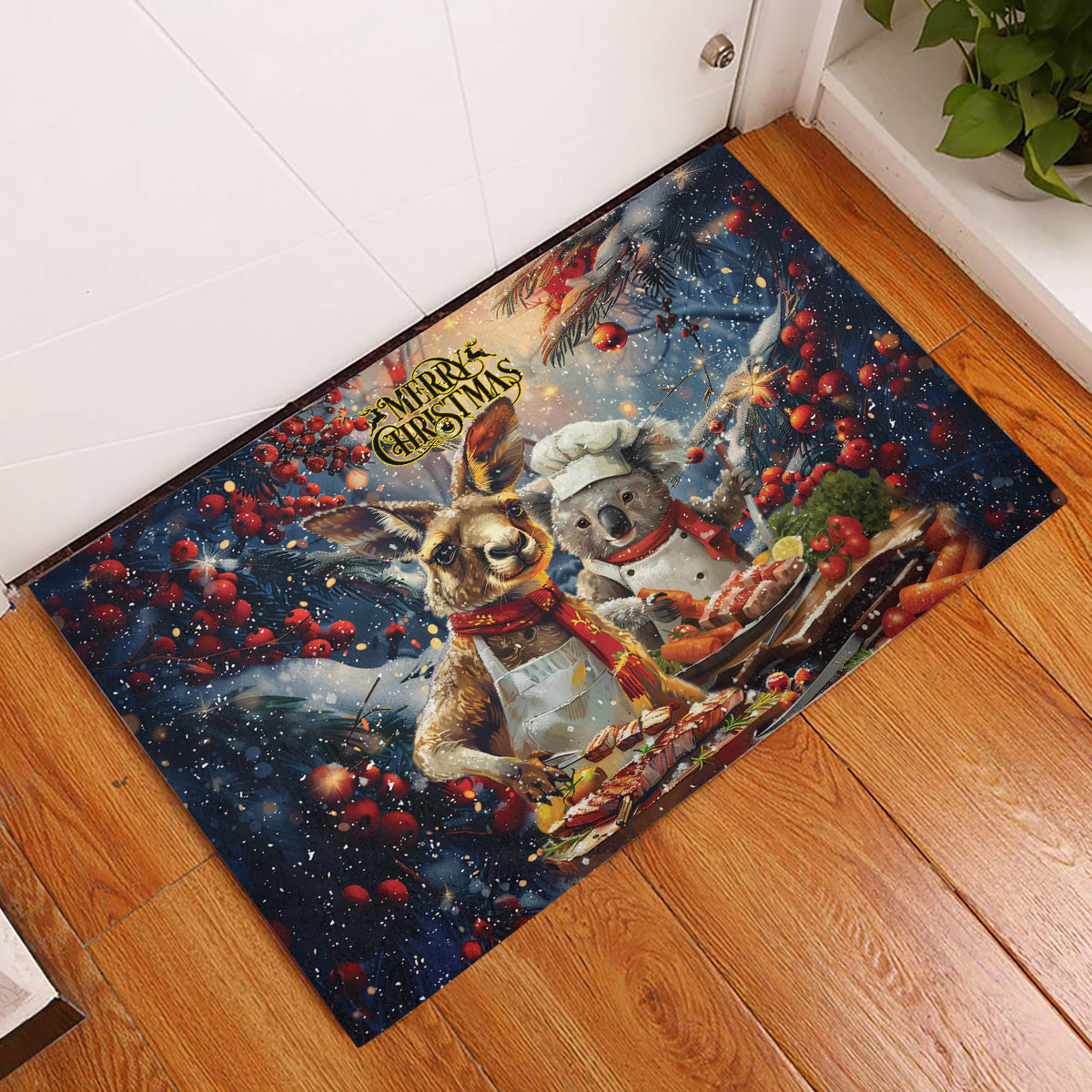 Aussie Christmas Kangaroo and Koala Rubber Doormat