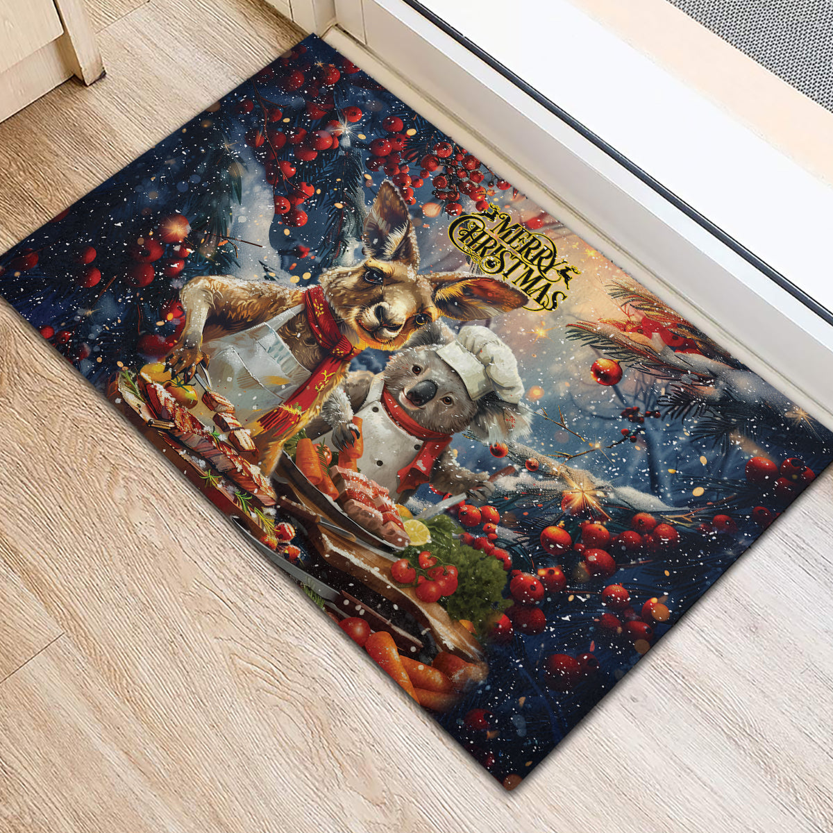 Aussie Christmas Kangaroo and Koala Rubber Doormat