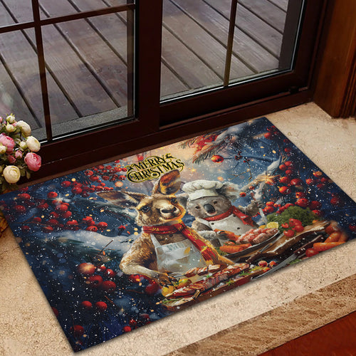 Aussie Christmas Kangaroo and Koala Rubber Doormat