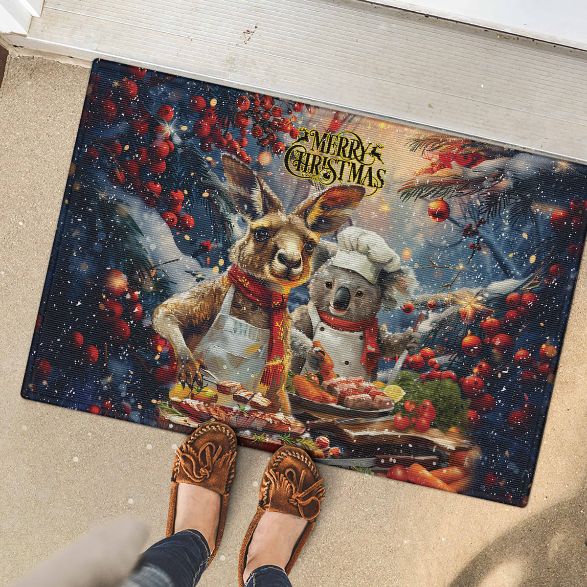 Aussie Christmas Kangaroo and Koala Rubber Doormat