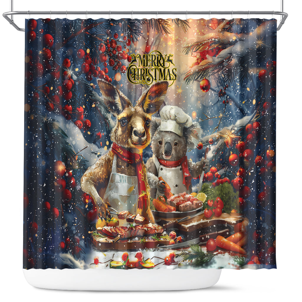 Aussie Christmas Kangaroo and Koala Shower Curtain