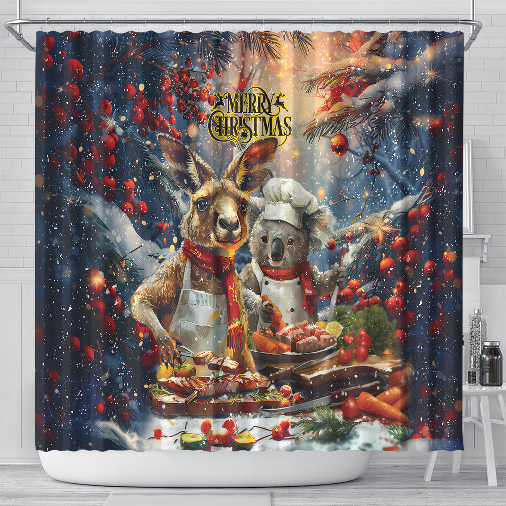 Aussie Christmas Kangaroo and Koala Shower Curtain