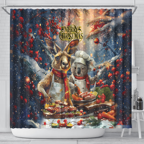 Aussie Christmas Kangaroo and Koala Shower Curtain