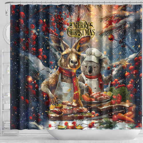 Aussie Christmas Kangaroo and Koala Shower Curtain