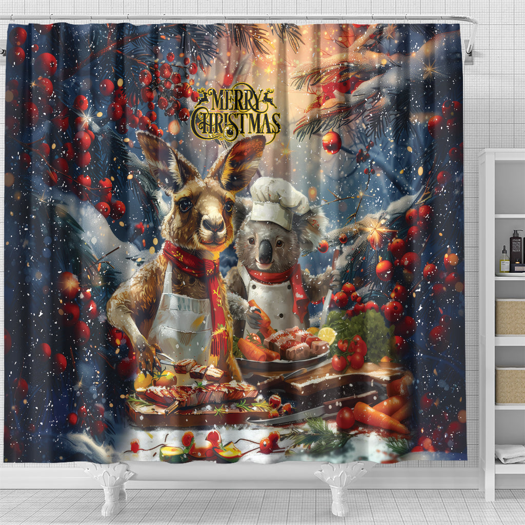 Aussie Christmas Kangaroo and Koala Shower Curtain