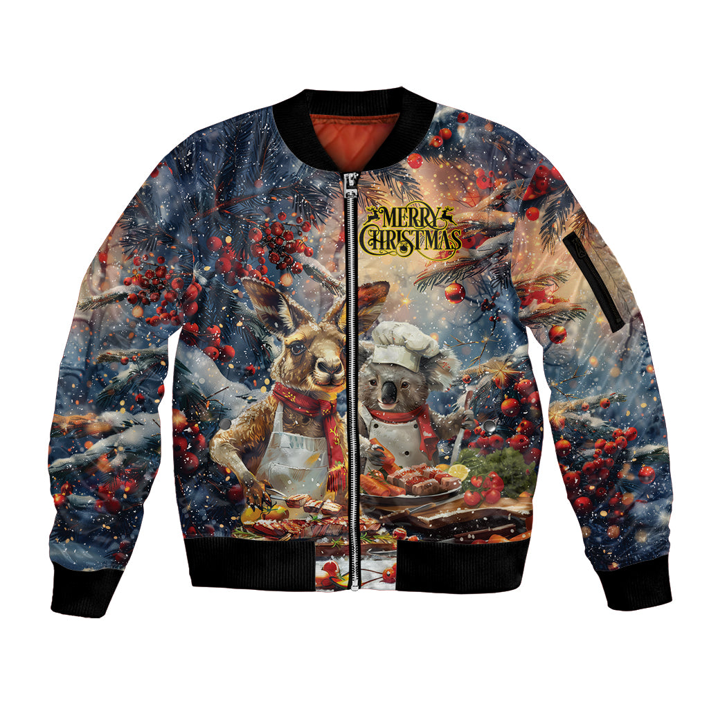 Personalised Aussie Christmas Kangaroo and Koala Sleeve Zip Bomber Jacket