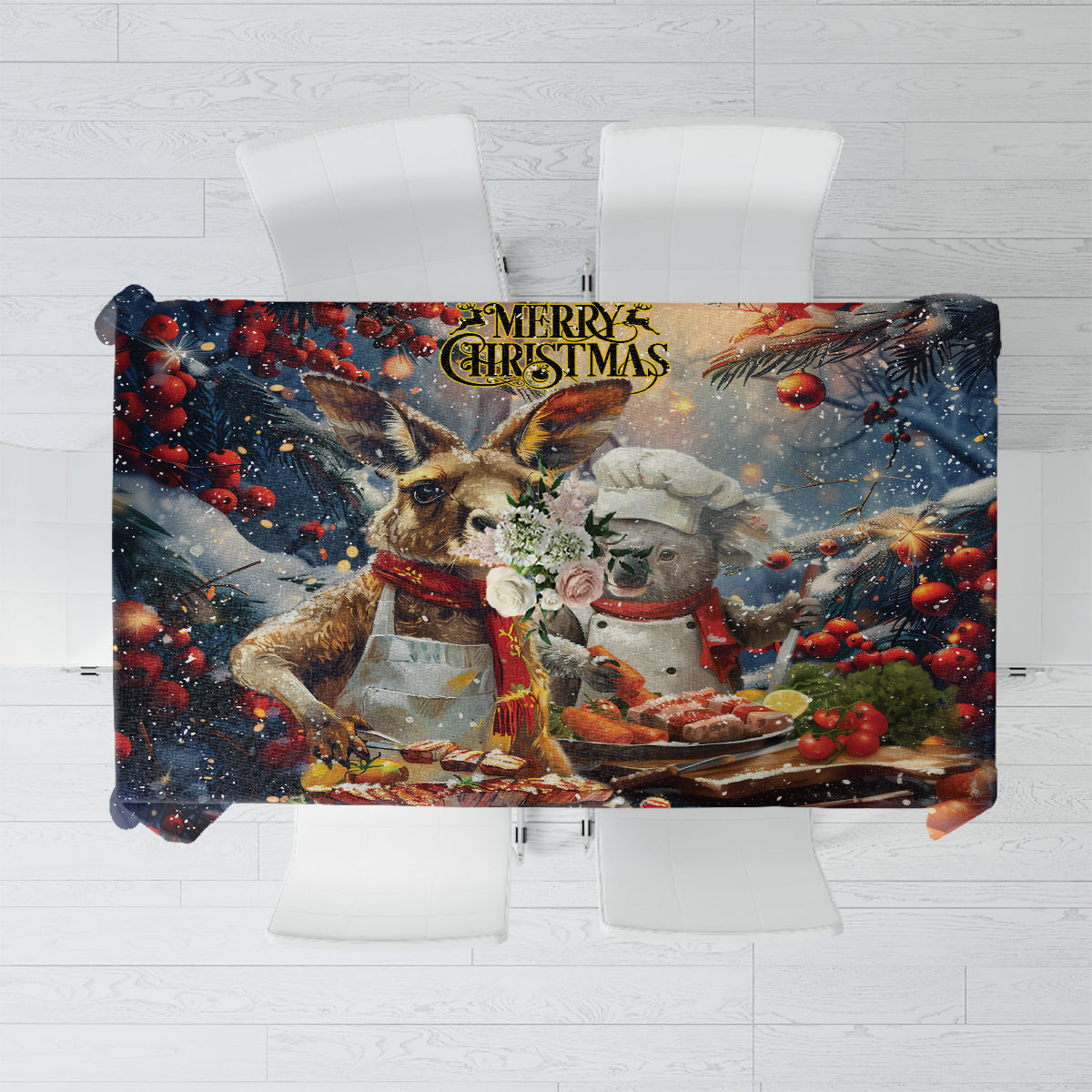 Aussie Christmas Kangaroo and Koala Tablecloth