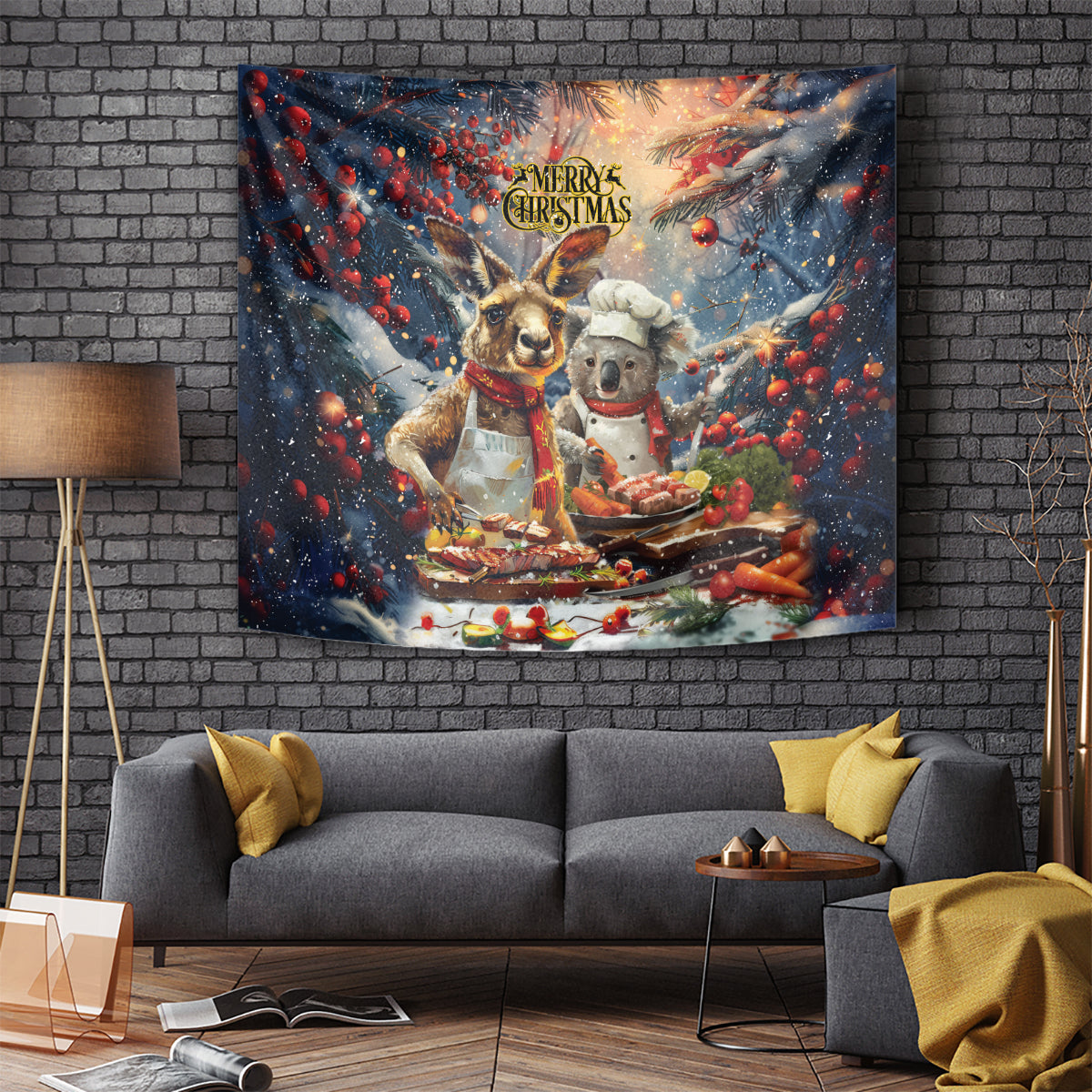 Aussie Christmas Kangaroo and Koala Tapestry