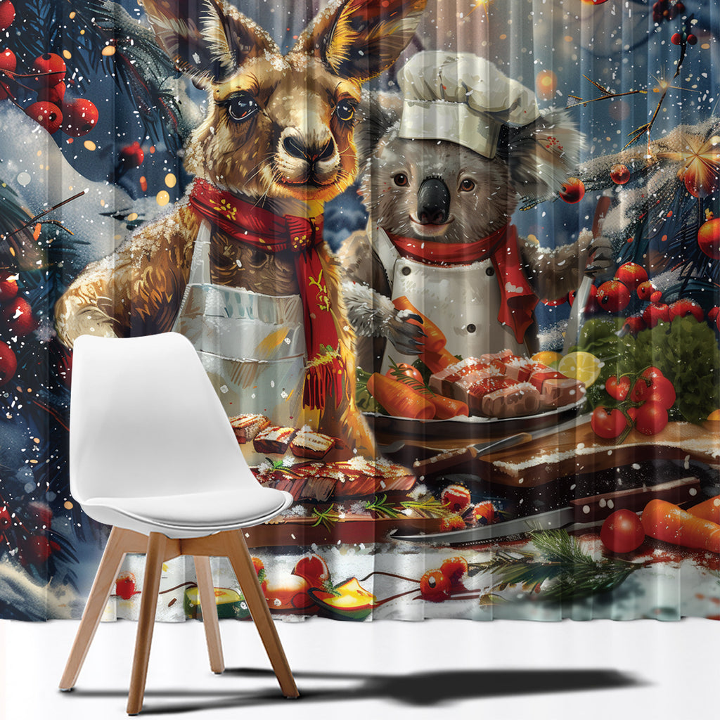 Aussie Christmas Kangaroo and Koala Window Curtain