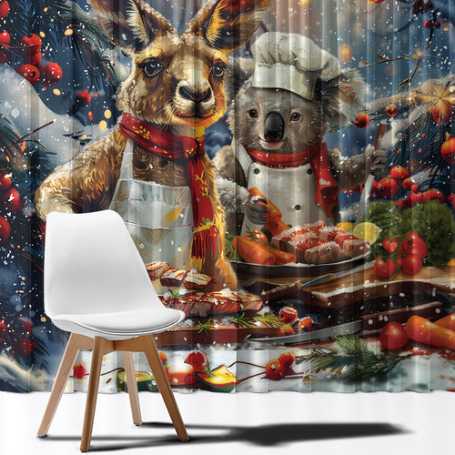 Aussie Christmas Kangaroo and Koala Window Curtain