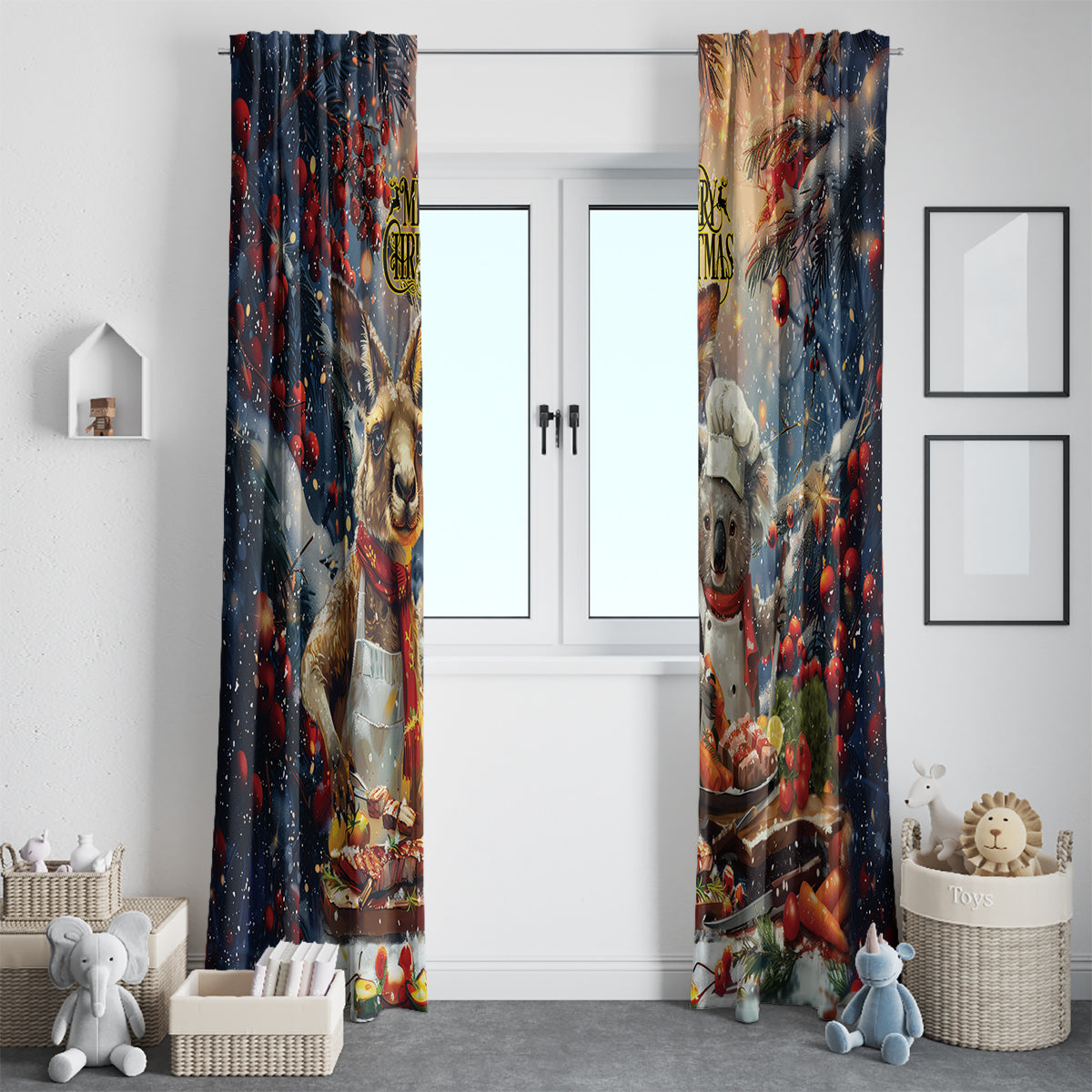 Aussie Christmas Kangaroo and Koala Window Curtain