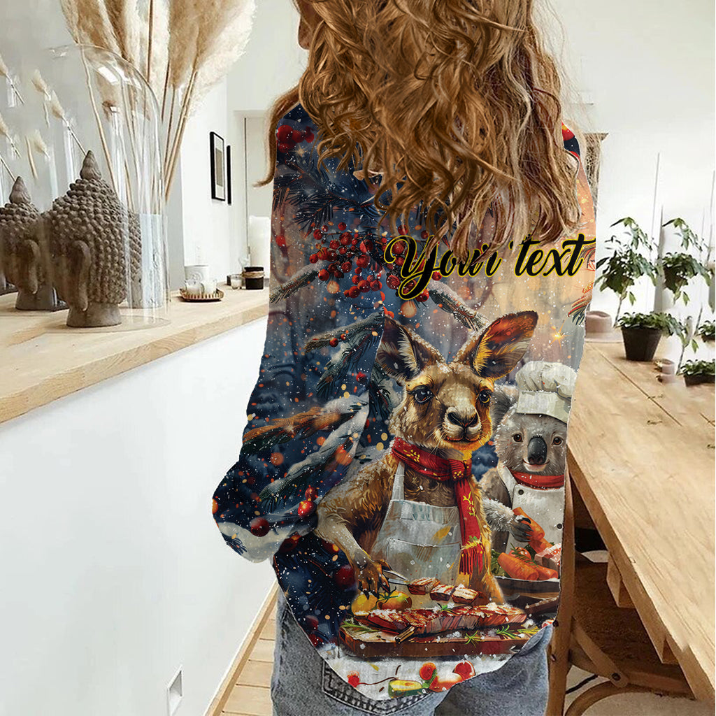 Personalised Aussie Christmas Kangaroo and Koala Women Casual Shirt