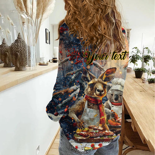 Personalised Aussie Christmas Kangaroo and Koala Women Casual Shirt