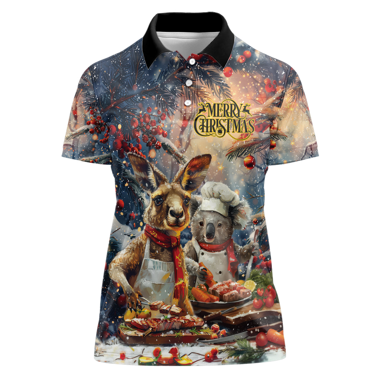 Personalised Aussie Christmas Kangaroo and Koala Women Polo Shirt