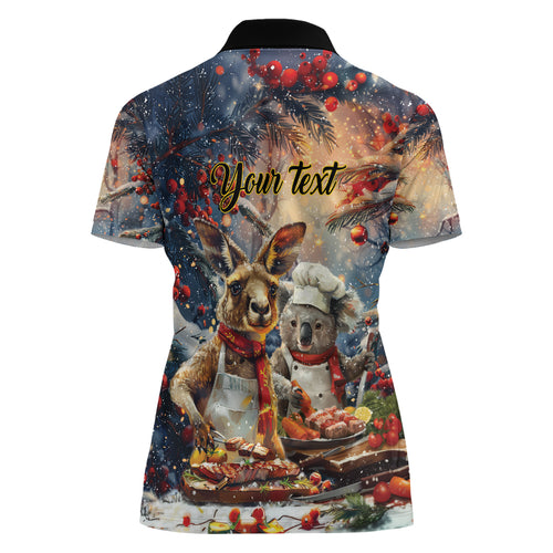 Personalised Aussie Christmas Kangaroo and Koala Women Polo Shirt