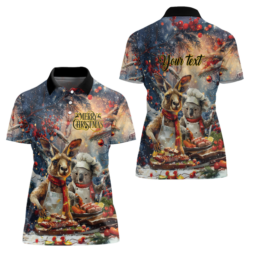 Personalised Aussie Christmas Kangaroo and Koala Women Polo Shirt