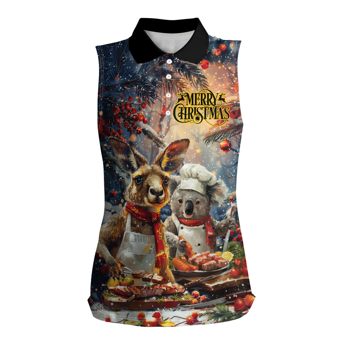 Personalised Aussie Christmas Kangaroo and Koala Women Sleeveless Polo Shirt