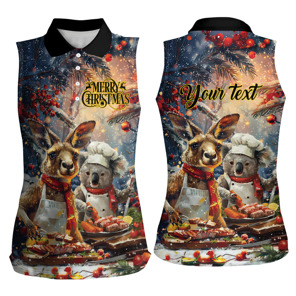 Personalised Aussie Christmas Kangaroo and Koala Women Sleeveless Polo Shirt