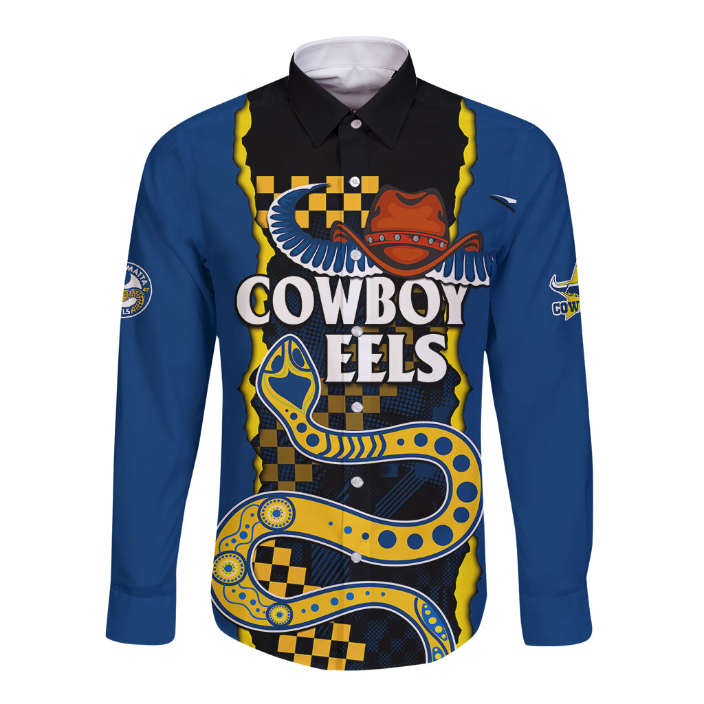 custom-text-and-number-nrl-combine-cowboys-and-parra-eels-long-sleeve-button-shirt-sporty-style