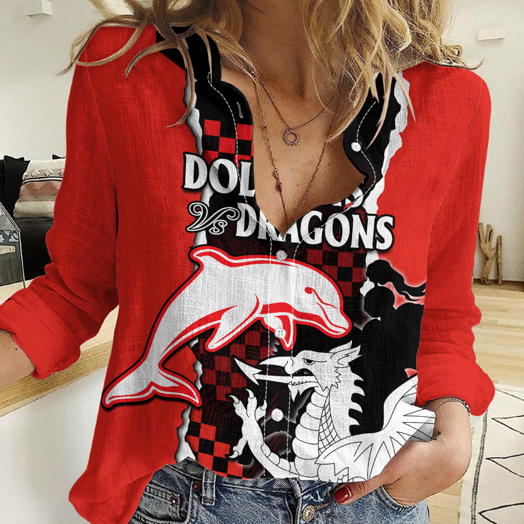 NRL Combine Dolphins and Dragons Women Casual Shirt Sporty Style LT9
