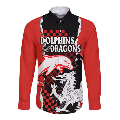 custom-text-and-number-nrl-combine-dolphins-and-dragons-long-sleeve-button-shirt-sporty-style