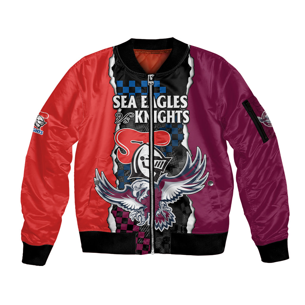 custom-text-and-number-nrl-combine-knights-sea-eagles-sleeve-zip-bomber-jacket-sporty-style