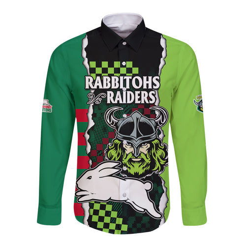custom-text-and-number-nrl-combine-rabbitohs-and-raiders-long-sleeve-button-shirt-sporty-style