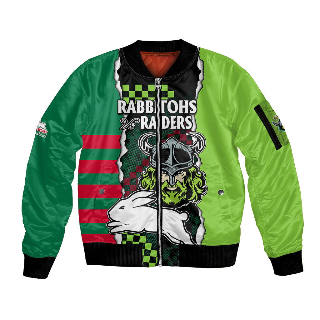 custom-text-and-number-nrl-combine-rabbitohs-and-raiders-sleeve-zip-bomber-jacket-sporty-style