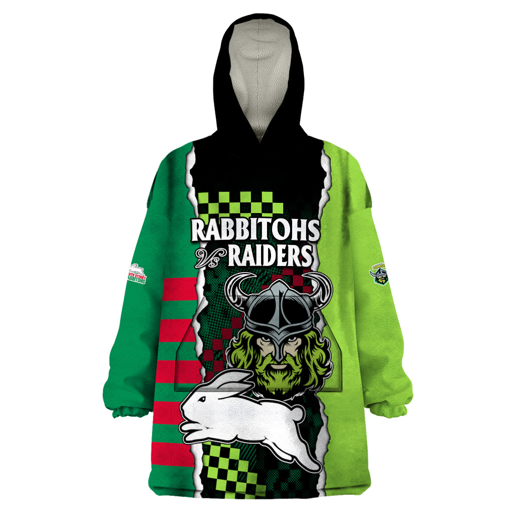 custom-text-and-number-nrl-combine-rabbitohs-and-raiders-wearable-blanket-hoodie-sporty-style