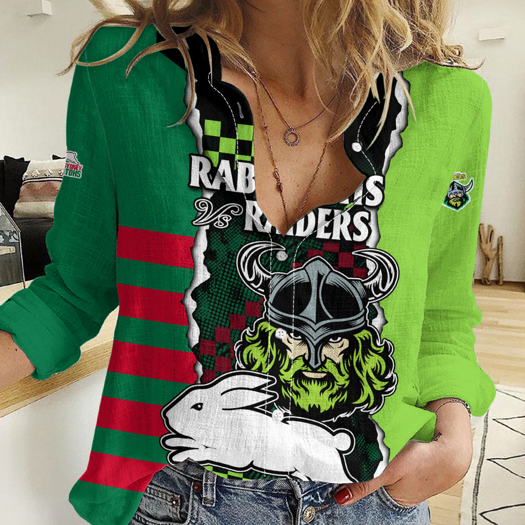 (Custom Text And Number) NRL Combine Rabbitohs and Raiders Women Casual Shirt Sporty Style LT9