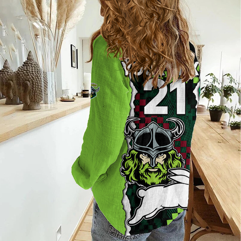 (Custom Text And Number) NRL Combine Rabbitohs and Raiders Women Casual Shirt Sporty Style LT9