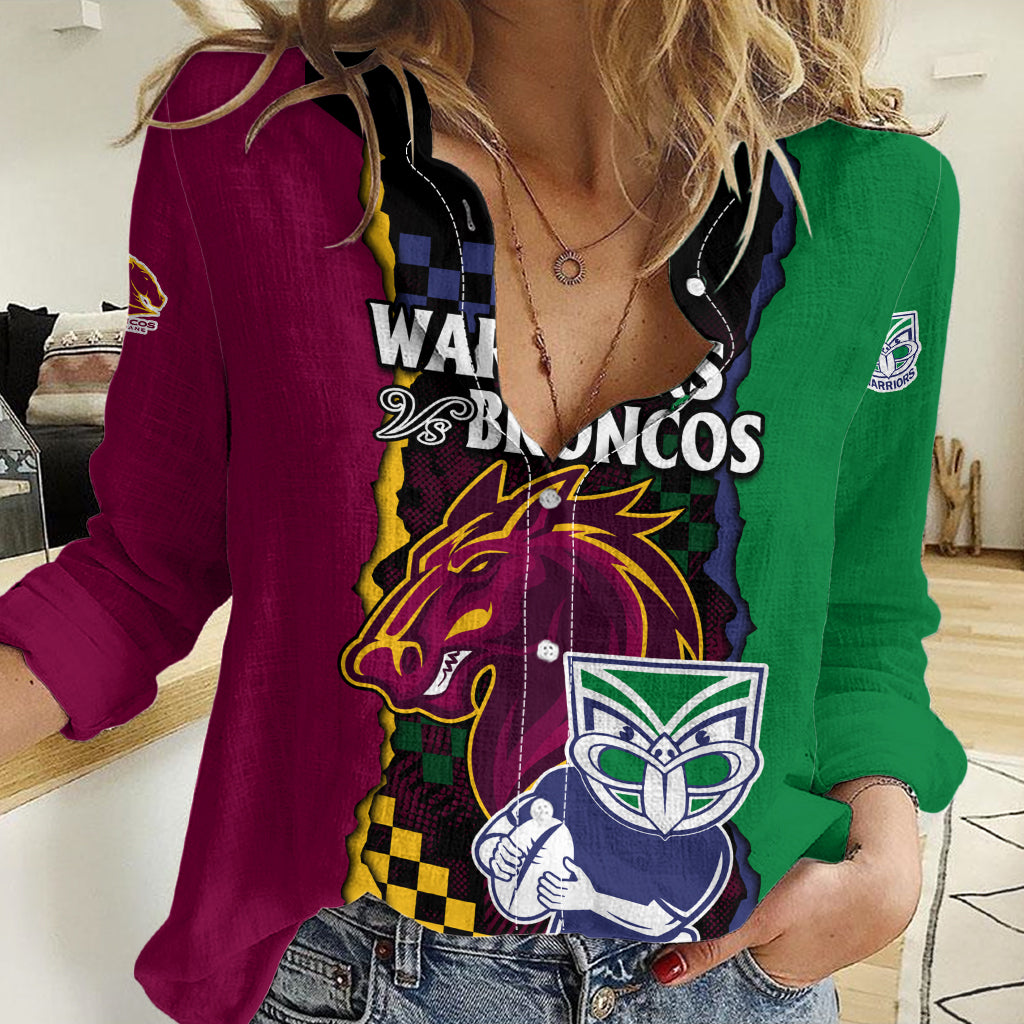 NRL Combine Warriors and Broncos Women Casual Shirt Sporty Style LT9