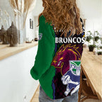 NRL Combine Warriors and Broncos Women Casual Shirt Sporty Style LT9