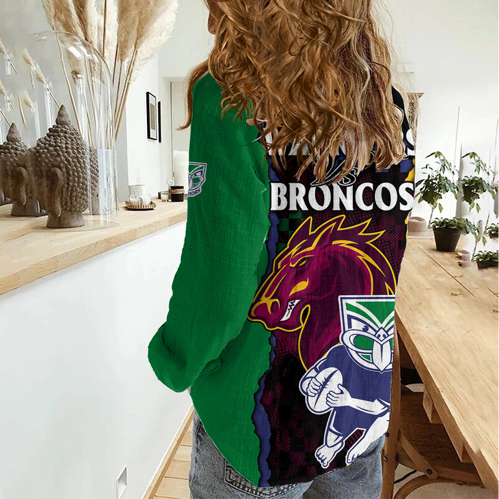 NRL Combine Warriors and Broncos Women Casual Shirt Sporty Style LT9
