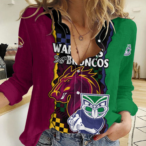(Custom Text And Number) NRL Combine Warriors and Broncos Women Casual Shirt Sporty Style LT9