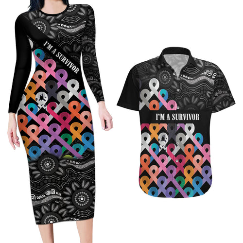 Australia Cancer Survivor Personalised Couples Matching Long Sleeve Bodycon Dress and Hawaiian Shirt I’m A Survivor All Cancer