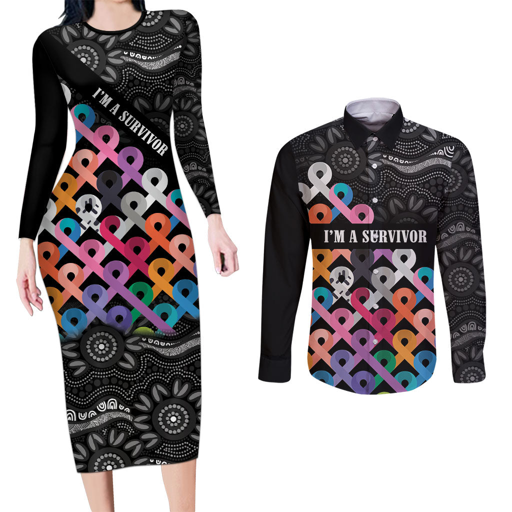 Australia Cancer Survivor Personalised Couples Matching Long Sleeve Bodycon Dress and Long Sleeve Button Shirt I’m A Survivor All Cancer